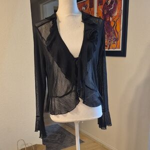 Ember Black See Through Sexy Mesh Ruffled Sweater